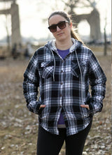 Women's Sherpa Lined Flannel Jacket with Hood, Button Up Plaid