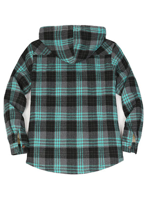 Women's Sherpa Lined Flannel Jacket with Hood, Button Up Plaid