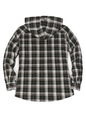 Women's Sherpa Lined Flannel Jacket with Hood, Button Up Plaid