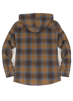 Women's Sherpa Lined Flannel Jacket with Hood, Button Up Plaid