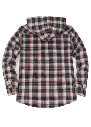 Women's Sherpa Lined Flannel Jacket with Hood, Button Up Plaid