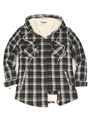 Women's Sherpa Lined Flannel Jacket with Hood, Button Up Plaid