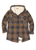 Women's Sherpa Lined Flannel Jacket with Hood, Button Up Plaid