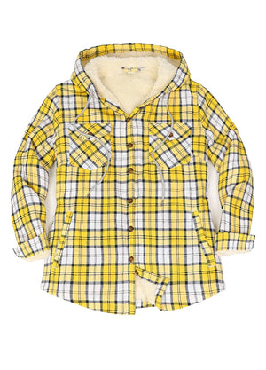 Women's Sherpa Lined Flannel Jacket with Hood, Button Up Plaid
