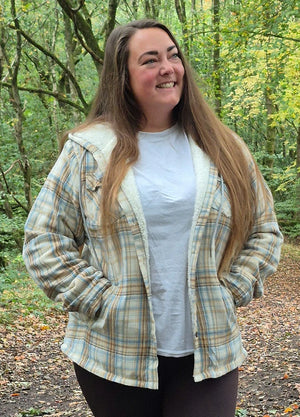 Women's Sherpa Lined Flannel Jacket with Hood, Button Up Plaid