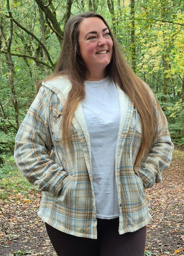 Women's Sherpa Lined Flannel Jacket with Hood, Button Up Plaid
