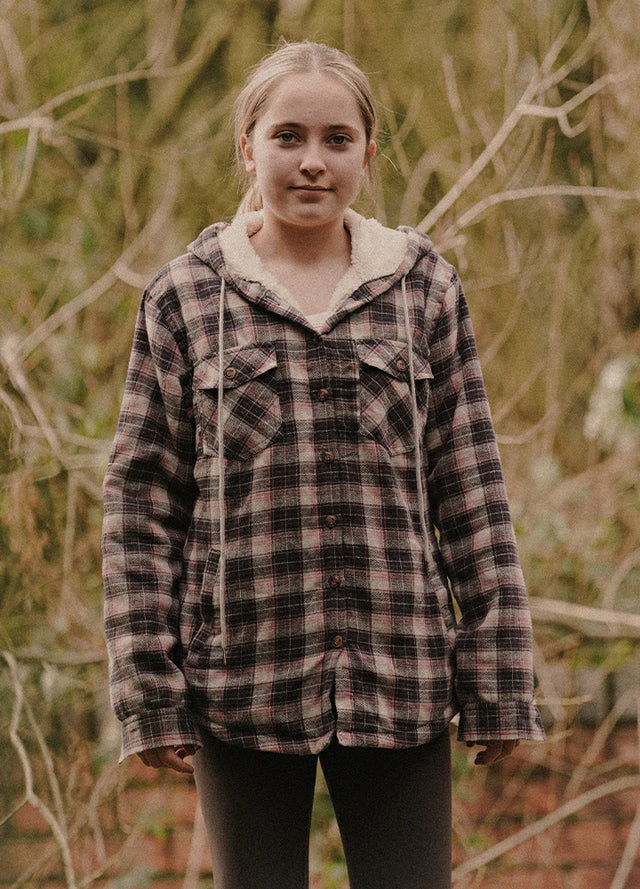 Women's Sherpa Lined Flannel Jacket with Hood, Button Up Plaid