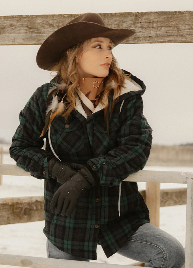 Women's Sherpa Lined Flannel Jacket with Hood, Button Up Plaid