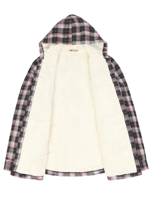 Women's Sherpa Lined Flannel Jacket with Hood, Button Up Plaid