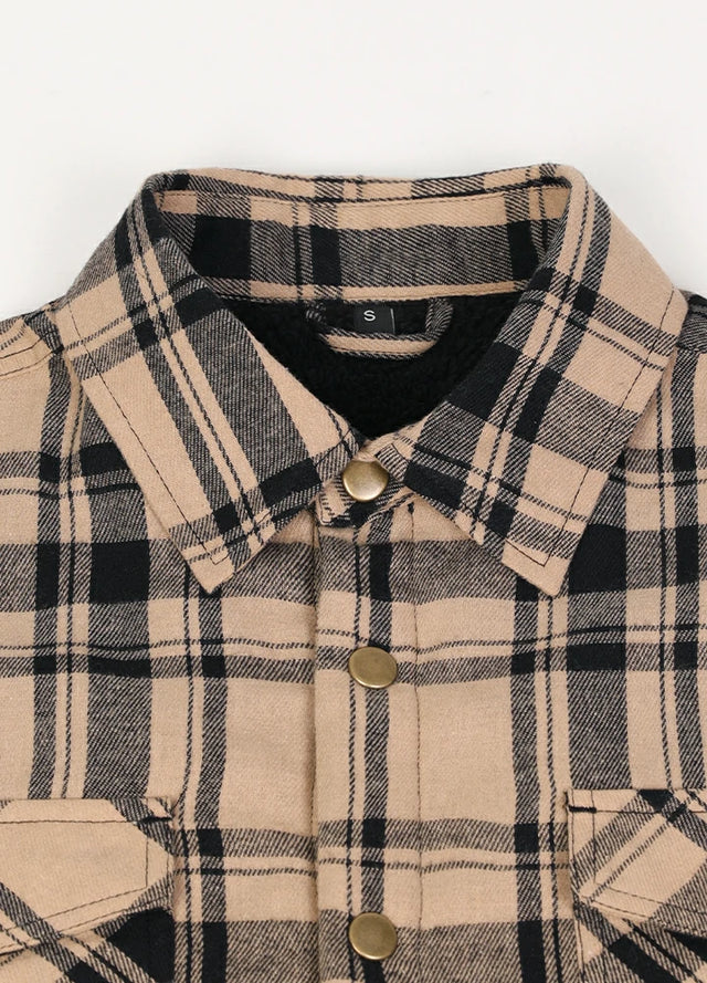 Men's Snap Front Sherpa Lined Flannel Shirt Jacket