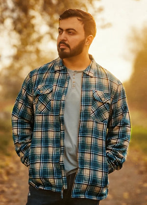 Men's Snap Front Flannel Shirt Jacket, Sherpa-Lined Plaid Shacket