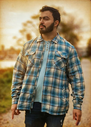 Men's Snap Front Flannel Shirt Jacket, Sherpa-Lined Plaid Shacket