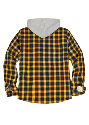 Back view of the yellow navy men's durable sherpa lined hooded jacket 