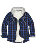 Front view of the blue men's stylish hooded jacket with sherpa lining