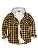 Front view of the yellow navy men's durable sherpa lined hooded jacket 