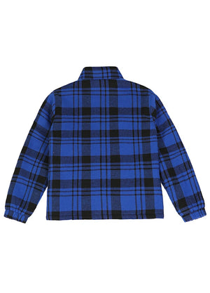 Back view of kid's full zip-up Sherpa-lined jacket in Blue Black