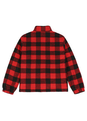 Back view of kid's full zip-up Sherpa-lined jacket in red