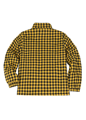 Back view of kid's full zip-up Sherpa-lined jacket in yellow black