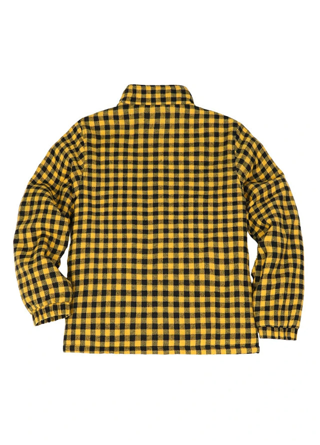 Back view of kid's full zip-up Sherpa-lined jacket in yellow black