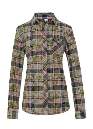 Timetrails Women's Acid Washed Plaid Flannel Shirt