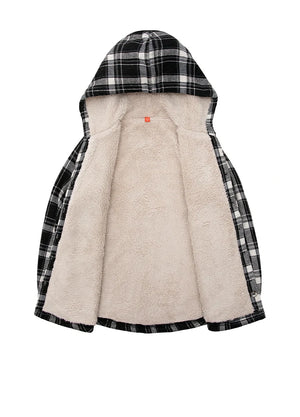Girls Matching Family Black White Hooded Plaid Flannel Shirt Jacket