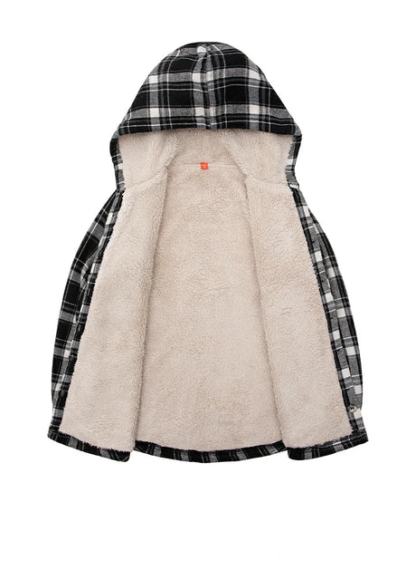 Girls Matching Family Black White Hooded Plaid Flannel Shirt Jacket