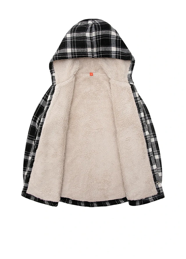 Girls Matching Family Black White Hooded Plaid Flannel Shirt Jacket