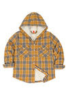 Front view of yellow  hooded flannel shirt jacket
