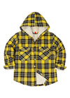 Front view of kids comfortable light yellow plaid flannel jacket