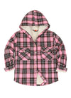 Front view of kids soft pink black thick flannel jacket