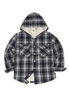Front view of boys navy grey flannel jacket with hood