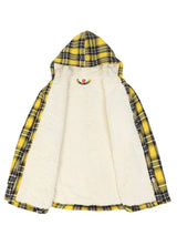 Close-up of kids autumn grid soft and warm flannel jacket lining