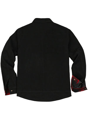 Back view of the black men's breezy casual flannel lined shirt jacket 