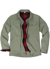 Front view of the light green men's casual flannel lined plaid jacket