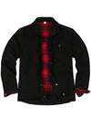 Front view of the black men's breezy casual flannel lined shirt jacket 