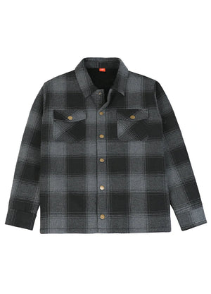Jungen und Mädchen Sherpa-gefütterte Hemdjacke mit Druckknöpfen, kariert, Flanell-Shacket