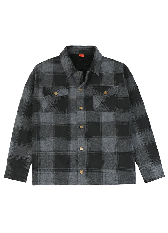 Jungen und Mädchen Sherpa-gefütterte Hemdjacke mit Druckknöpfen, kariert, Flanell-Shacket
