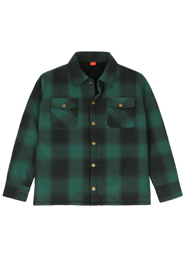 Jungen und Mädchen Sherpa-gefütterte Hemdjacke mit Druckknöpfen, kariert, Flanell-Shacket