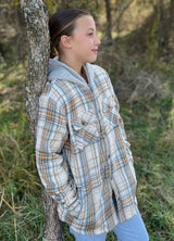 Kids Boys and Girls Fleece-Lined Snap Flannel Shirt,Hooded Plaid Jacket