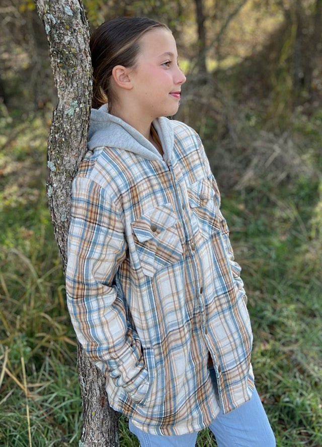 Kids Boys and Girls Fleece-Lined Snap Flannel Shirt,Hooded Plaid Jacket