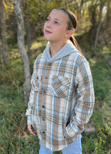 Kids Boys and Girls Fleece-Lined Snap Flannel Shirt,Hooded Plaid Jacket