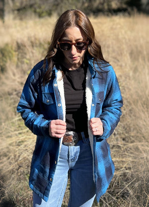 Womens Snap Plaid Flannel Jacket, Sherpa-Lined Shacket