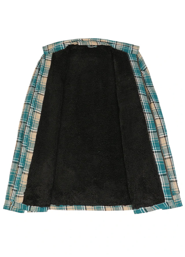 Men's Warm Sherpa Fleece Lined Full Zip Up Plaid Flannel Shirt Jacket