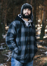 Men's Hooded Flannel Shirt Jacket,Snap Front,Sherpa-Lined Plaid