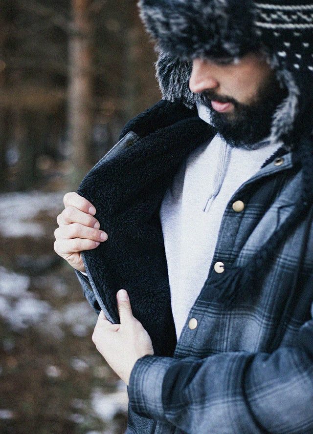 Men's Hooded Flannel Shirt Jacket,Snap Front,Sherpa-Lined Plaid