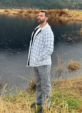 Men's Hooded Flannel Shirt Jacket,Snap Front,Sherpa-Lined Plaid