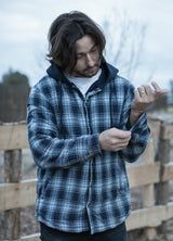 Men's Hooded Flannel Shirt Jacket,Snap Front,Sherpa-Lined Plaid