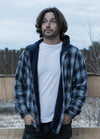 Men's Hooded Flannel Shirt Jacket,Snap Front,Sherpa-Lined Plaid