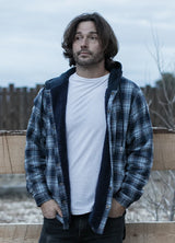 Men's Hooded Flannel Shirt Jacket,Snap Front,Sherpa-Lined Plaid
