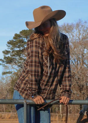 Women's Sherpa-Lined Snap Button Flannel Jacket with Fleece Hood